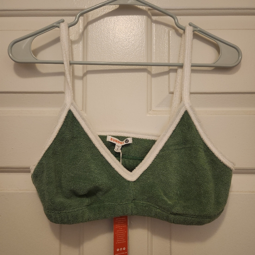 Sundry Green and White Loop Terry Bra Top NWT 3